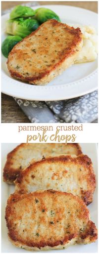 Parmesan Crusted Pork Chops - one of our favorite recipes. AND it's EASY! Recipe on { lilluna.com }