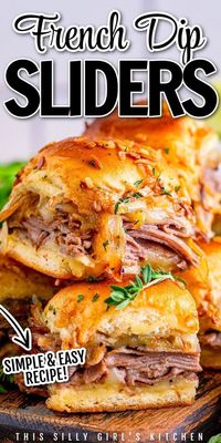 Flavorful and fun, these French Dip sliders from This Silly Girl's Kitchen are an easy appetizer, lunch or dinner time meal that the whole family will enjoy. Easy ingredients help this come together and make them irresistible. If you are a fan of regular French Dip sandwiches you are going to go crazy over these French Dip sliders. Your favorite sandwich but in mini hand-held form.