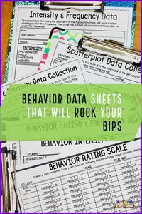 Rating scales are a lifesaver when it comes to tracking problem behavior for a behavior support plan. They can help you figure out whether the severity is getting better or worse and they are easy to use. This post has tons of examples of rating scales and behavior data sheets that will make a special education teacher's life so much easier!! #pbis #rti #datacollection #specialeducation #specialeducationdata #appliedbehavioranalysis #positivebehavioralsupport