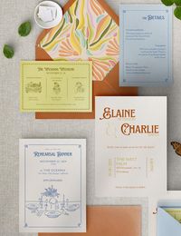 Bright Colorful Retro Wedding Invitation Suite Boho Fall Wedding Hand Drawn Illustrations Destination Weddings Editable Templates - Etsy