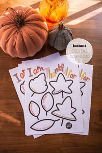 "DIGITAL DOWNLOAD: THANKFUL TREE LEAF TEMPLATES WITH HAND LETTERED GRATITUDE PROMPTS Practice gratitude and celebrate Thanksgiving during the whole month of November! This digital download has everything you need to start a meaningful Thanksgiving month tradition of building a Gratitude Tree. It's perfect for use with preschool to elementary age kids, but it's even great for older kids and adults too! These 30 simple prompts will lead you to think about something you're grateful for within diffe