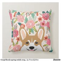 Corgi florals spring welsh corgi pillow