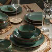 Featuring a swirl and speckled hand-painted design, the 24-piece stoneware dinnerware set adds a splash of color and brings unique style to your table. Ideal for casual lunches and intimate dinners, this set has a classic round shape, strong colored trim and two toned with White. Color: Green | Hokku Designs Eileene Stoneware Dinnerware Set - Service for 4 Stoneware / Earthenware / Stoneware in Green | 16 | Wayfair