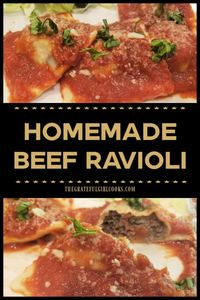 Learn how to make Homemade Beef Ravioli from scratch (pasta & filling). Top with marinara sauce and enjoy this delicious, Italian dish! via @gratefuljb