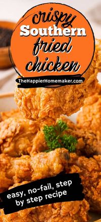 Southern fried chicken is a classic comfort food that is easier than you may think to make. Chicken is soaked in buttermilk then dredged in spiced flour and deep fried to create a crispy, crunchy crust over moist, juicy meat.