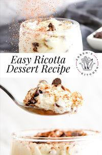 Quick and delightful, this Easy Ricotta Dessert combines creamy cheeses and sweet cookie crumbs, finished with chocolate chips.
Enjoy this delicious dessert inspired by Italian cannoli. Its creamy texture and irresistible flavor are sure to be a hit. This will be your new go to dessert!

Stop at errenskitchen.com for more easy, delicious recipes!