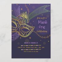 Mardi Gras Celebration Invitation Size: 5" x 7". Gender: unisex. Age Group: adult. Material: Semi-Gloss.