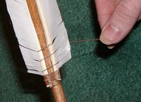 Tutorial on costume arrow fletching - for Arrow of Light Career Arrow award. Here is the link to the color stripes to represent the achievements earned  http://www.arkie.net/~pow-wow/arrow.pdf