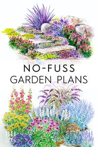 Some plants shut down in hot weather. But the varieties in this design shine, so you can enjoy a brilliant patchwork of color no matter what the weather's like. #gardenplans #gardenplanslayout #gardenlayout #project #printablegardenplan #landscape #bhg