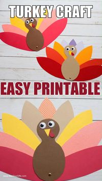 Use our simple turkey craft printable template to make a paper Thanksgiving craft with preschoolers and older kids in the classroom or at home. A nice addittion to your Thankgiving turkey crafts for kids.