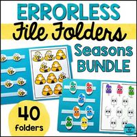 These errorless file folders include 40 seasonal tasks to help your students learn how to do matching folders.  These are perfect for independent work tasks in your special education classroom.The beauty of errorless learning is there is no wrong answer.  Students learn how to complete left to right tasks.  Errorless file folder games can be a great way to guarantee success for early learners who haven't (yet) mastered many tasks.Some of the targeted skills of errorless file folders include:Fine