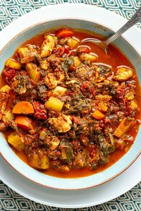 This Moroccan Chicken Stew recipe is a warm, comforting and flavourful dish made with tender chicken, spinach, sun-dried tomatoes, and raisins. It is a delicious blend of spices and ingredients that come together to create a unique and delicious taste.