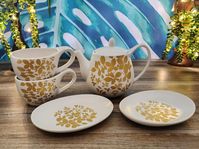 Teavana Tea Set, Tea Pot and Tea Strainer, Cups & Saucers 7pc. Set, (Retired) Flat White China w/Gold Leaves, Fine Porcelain-China by PennyLaneTreasures on Etsy