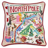 PRICES MAY VARY. Organic Cotton NORTH POLE accent pillow is a must-have home essential for any Christmas lovers' holiday home decor and accessories. Use them as throw pillows, bedroom pillows, or decorative luxury pillows. Our original design features the famous landmarks from The North Pole, from the magical Santa's Workshop to his sleigh of presents. Our North Pole embroidered pillow makes the perfect Christmas gift for commemorating the holiday season. HIGH QUALITY, HANDMADE DETAILS: Made of