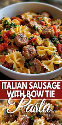 Italian Sausage with Bow Tie Pasta Ingredients:  12 oz bow tie pasta (farfalle) 1 lb Italian sausage (mild or spicy) 1 tbsp olive oil 1 small onion, finely chopped 2 cloves garlic, minced 1 can (14.5 oz) diced tomatoes 1/2 cup heavy cream 1/4 cup grated Parmesan cheese Salt and pepper to taste Fresh basil or parsley for garnish  #pasta #italian #easyrecipes #camilarecipes