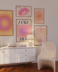 Set of 5 variety of positive manifestations posters. Including unique and trendy aura gradient style poster of angel number 111 'DIVINE MANIFESTATIONS' and 555 angel number. A peaceful and calming design using muted pastels angel tones. This digital download print set is perfect for decorating your bedroom, living room or dorm walls. Divine Energy and Angel number posters are perfect to pair with our Zodiac and Affirmation series posters, select from our shop here on Etsy. Aura gradients are all