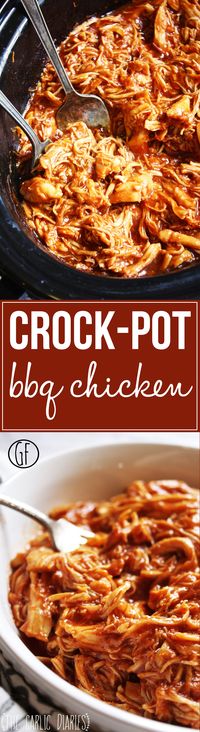 Easy Crock-Pot BBQ Chicken - Seriously one of the easiest and most delicious recipes I have ever made! You will be blown away by the flavor in this chicken that comes from just a few simple steps. Gluten free! TheGarlicDiaries.com