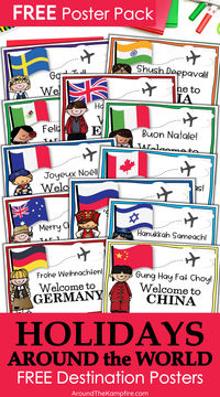 Use these FREE posters to take your students on a holiday adventure to “visit” different countries around the world!  Ideal to set up around your classroom as you teach your students the unique customs and Christmas traditions of December holidays around the world.