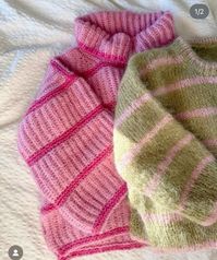 Pink and green knit crochet sweater turtleneck tutorial beginner friendly free pattern