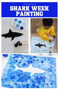 Having a shark-themed celebration? This shark painting is the perfect art project for toddlers, preschoolers, elementary students and older kids. A FREE template is included. Celebrate shark week with this easy shark painting. #sharkcrafts #oceancrafts #preschool #summer #sharkweek #preschoolcrafts