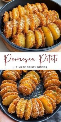 Ultimate Crispy Parmesan Potato Dinner Ingredients: • 3 large yellow potatoes • 60 grams Panko breadcrumbs • 1 teaspoon salt • ½ teaspoon black pepper • 1 teaspoon paprika • ½ teaspoon garlic powder • 30-40 grams grated Parmesan cheese • 50 grams olive oil • 3 cloves garlic, minced #Potato #Parmesan