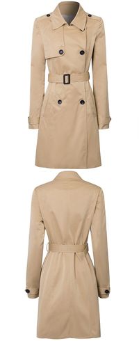 Joeoy Women's Classic Double Breasted Trench Coat with Belt