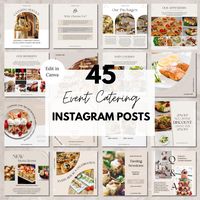 These are editable Instagram Posts Canva templates for event catering  or wedding catering business. Boost your social media presence with our ready-made Instagram posts. Save time and money, while ensuring a professional and consistent image. Focus on what you do best - planning and hosting events - and let us provide you with high-quality, hassle-free content that will enhance your online marketing efforts. Open the template in Canva, add your information, and adjust the design to fit your bra