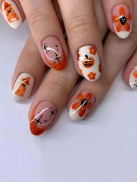 Halloween pumpkin & ghost hat french design manicure set for long nails Nail art for beginners Manicure design Long nails Manicure Halloween nail designs Nail art set