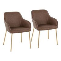 Set Of 2 Daniella Pu Leather/steel Dining Chairs Gold/espresso - Lumisource: Comfortable Seating, Modern Bucket Style : Target