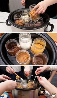 Place Jars Of Chocolate Chips In A Slow Cooker For A Decadent Dessert