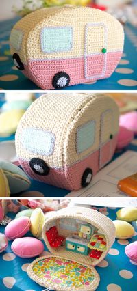 crochet camper—I may never get to this, but wow. many of the inside details are crocheted, too.