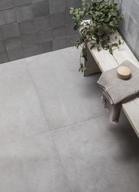 A cool & subtle concrete effect porcelain available as both indoor & outdoor options and in the large-format 1200x1200mm size.