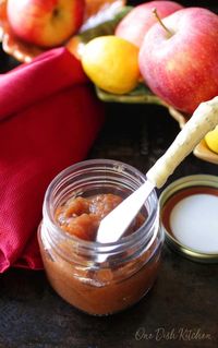 This homemade apple butter is made in a slow cooker. It's perfectly spiced and so easy to make. This small batch apple butter recipe comes with step-by-step instructions. It's wonderful to spread on toast, to use in a recipe, or to give a jar as a gift. | One Dish Kitchen