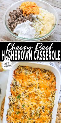 If you love cheesy potato casserole, this ground beef hashbrown casserole recipe is going to be a FAVORITE! Serve it as an all-in-one main dish, as a hearty side dish for a weeknight dinner, or for a potluck or brunch. You’ll love the combination of browned ground beef, creamy sauce, cheddar cheese, and shredded potatoes. A kid-friendly dinner idea made with simple ingredients, with make-ahead options. Quick, easy, and delicious!