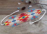 Wide Bracelet With Geometric Folk Print Colorful Ethnic Loom - Etsy