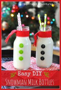 Easy Homemade Snowman Milk Bottles. These are so quick to make and your children will love them!