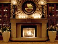 candlelit stone fireplace