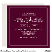 Modern Elegant Plum and Ivory Wedding Invitation #weddinginvitation #plum #ivory #elegant #modern