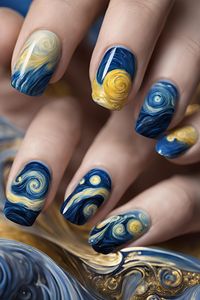 Shine bright with starry night nail designs featuring celestial patterns and glamorous styles. Perfect for any occasion, these nail art ideas showcase twinkling stars, moonlit accents, and deep night-sky hues to create a mesmerizing look