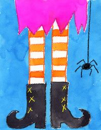 Symmetry Art Project: Funky Witch Feet with oil pastels and water colors by Art Projects for Kids