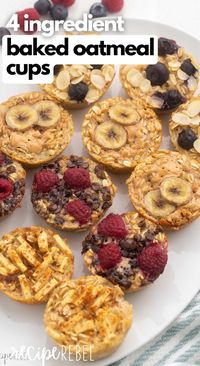 These easy 4 Ingredient Oatmeal Cups use only FOUR basic ingredients, and they're ready in just 30 minutes! Perfect for breakfast, school lunches, or snacks, you can prep them up to a week ahead to enjoy them fresh, and they're freezer-friendly, too. #oatmeal #recipe #breakfast | breakfast ideas | healthy breakfast | breakfast recipes | healthy recipes | oats | make ahead breakfast | school lunches