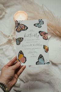 "Butterfly Birthday Invitation Template - it's a fully editable template you can customize, download and print at home within minutes, through Templett Online Editor.   INSTANT DOWNLOAD - NO physical product will be shipped to you.   DEMO:   Try our template for free. Just copy and paste this demo link below into your web browser: http://templett.com/design/demo/thesenseinvites/22832581   LISTING INCLUDES:   Boho Butterflies 1st birthday Invite - 5\" x 7\"   TEMPLETT:   - With Templett, you can access your template instantly without any waiting time - You can use Templett directly on your computer and phone without download any software or fonts - Customize font styles, sizes, and colors to your liking - Include a reverse side if necessary - Add your own photos - Make as many changes and u