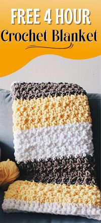 Try this easy and quick chunky afghan free crochet pattern. This fast baby blanket will take only 4 hours and will make a great baby shower gift paired with a book or a soft toy. The stitch pattern is simple and perfect for beginners. #crochetblanket, #freecrochetblanket, #crochetafghan, #crochetbabyblanket, #crochet