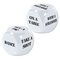 Beistle 21st Birthday decision dice game is a great add-on to the party and is an ideal way to stay with your friends in wild nights, sold as 4 per pack. Beistle 21st Birthday decision dice game of size 1 1/4" makes your event memorable with fun. Game has 2 dice with dance, hug, sing, take a shot, get a pic and more prints, sold as 4 per pack. 1 1/4" dice. Package quantity: 4/pack. Theme: 21st birthday. Includes 1 x die for dares, 1 x die for who with or where. Used for festive occasions. High q