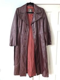 Dan Di Modes Glace Lamb Leather Trench Coat Women Size 14 Maroon Red 70’s Style | eBay