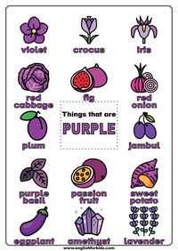 Things that can be purple. A printable poster for young #English learners.