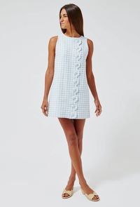 THE SCALLOP MINI DRESS in BLUE GINGHAM BOUCLE COTTON – Lisa Marie Fernandez