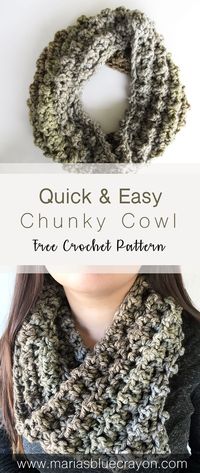 Easy & Quick Crochet Chunky Cowl | Free Crochet Pattern | Beginner Crochet Pattern | Last Minute Crochet Gift | Maria's Blue Crayon