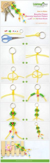 How to Make Beautiful Flower Macrame keychain Pattern with Colorful Wood Beads