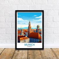 "Immerse yourself in the vibrant energy of Munich, Germany, with this captivating travel print. From the iconic architecture to the rich cultural scene, Munich's allure is beautifully captured in this artwork. The print invites you to explore the city's historic streets, savor its culinary delights, and embrace its artistic and musical heritage. Whether you have fond memories of Munich or dream of experiencing its magic, this artwork will transport you to the heart of Bavaria's cultural capital.